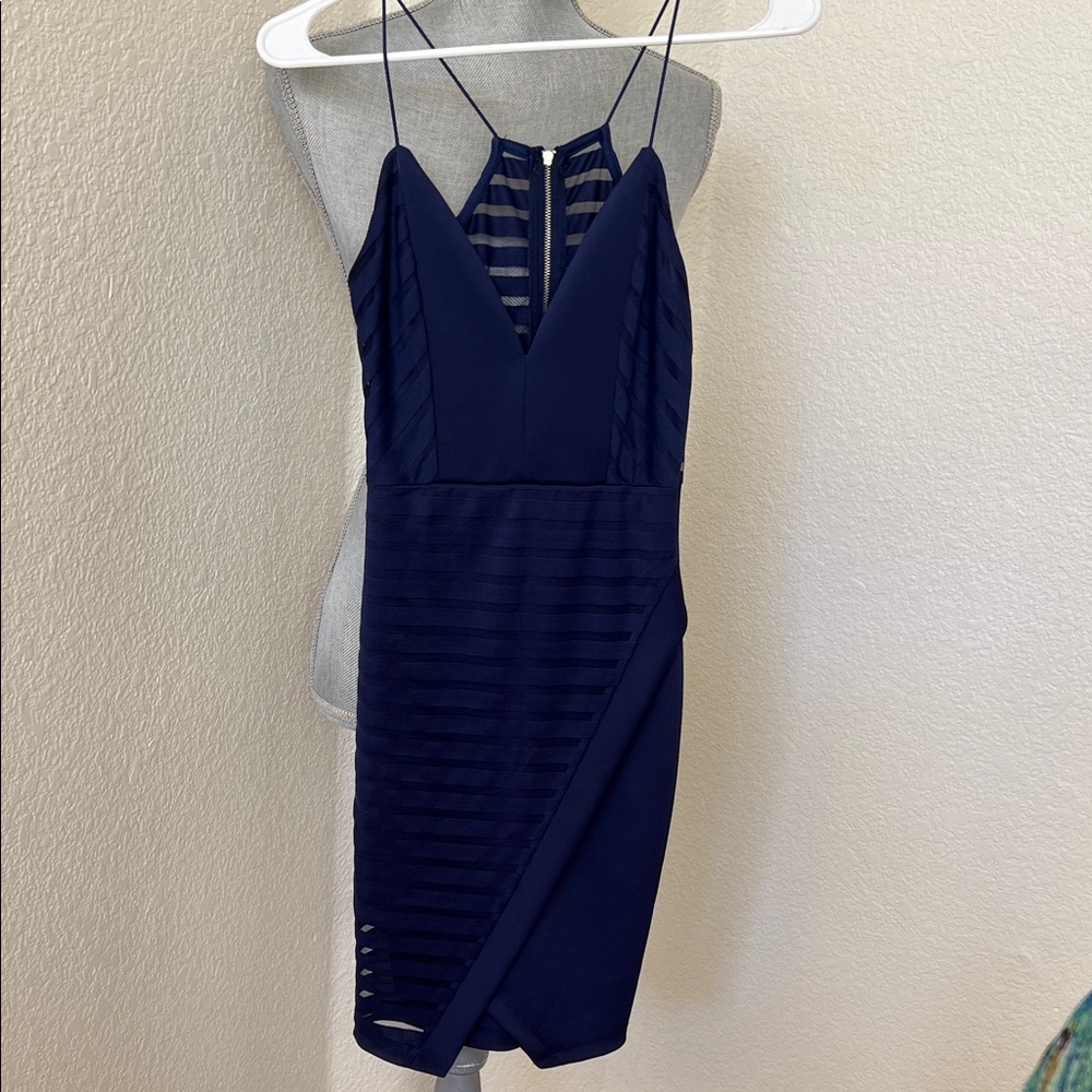 Elegant Navy Blue Striped Dress